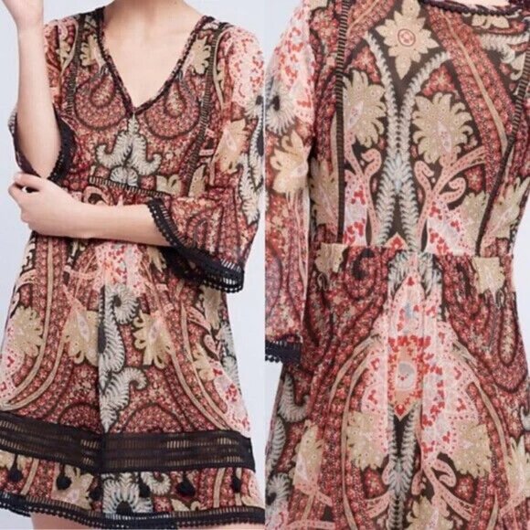 Anthropologie‎ Hippie Size 8 Bohemian Tunic Dress Chic Sleeves Whimsigoth Witchy - Picture 3 of 11